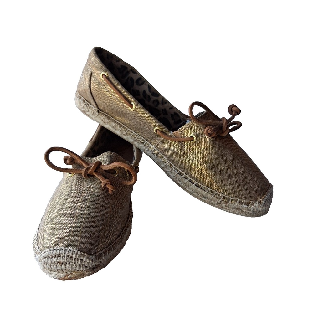 SPERRY Topsider Slip-On Shoes Womens 8.5 Gold Highlighted Leopard Casual Flats - Picture 2 of 13
